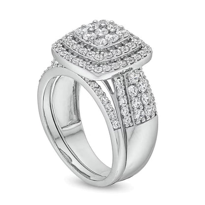 1.33 CT. Gesamtgewicht Kissenschliff Multi-Diamant Brautset mit Schleifen-Design in 10K Weißgold