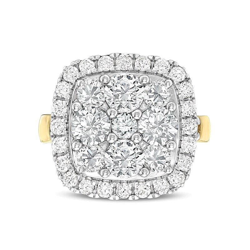 3.17 ct. Gesamtgewicht Multi-Diamant-Ring mit Diamanten im Kissenschliff und Rundschliff in 14K Gelbgold