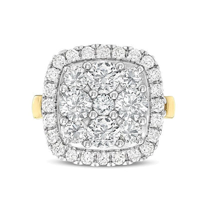 3.17 ct. Gesamtgewicht Multi-Diamant-Ring mit Diamanten im Kissenschliff und Rundschliff in 14K Gelbgold