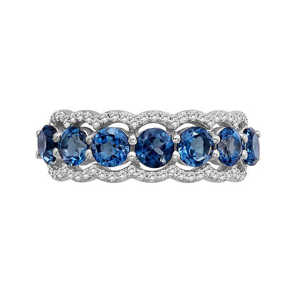 4,0mm London Blue Topas und weißer Zirkon Fashion-Ring mit sieben Steinen aus rhodiniertem Sterlingsilber