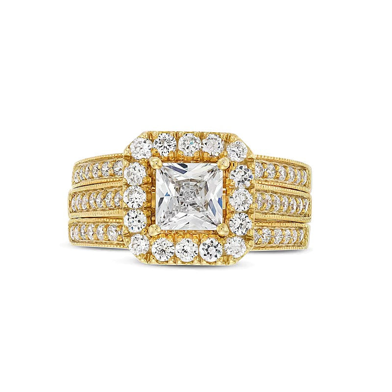Braut-Set mit Labordiamanten im Princess-, Rund- und Kissenschliff 2.0 ct. Gesamtgewicht in 14K Gelbgold (F/VS2)