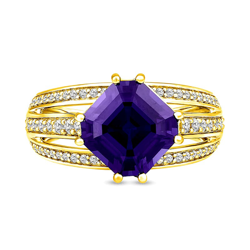 Mehrreihiger Fashion-Ring mit Amethyst im Octagon-Schliff und weißen Saphiren in 14K Weißgold
