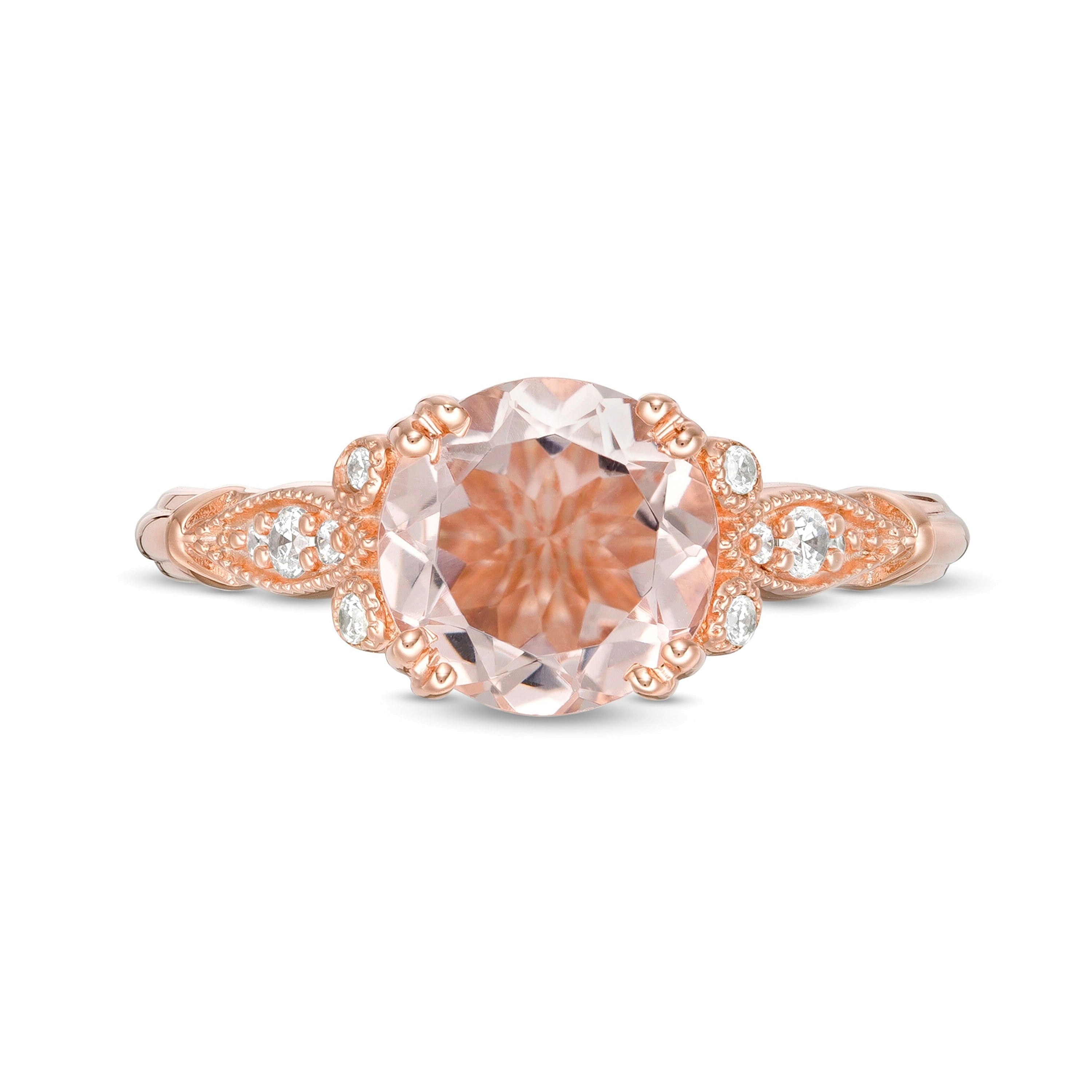 8,0 mm Morganit und 0,1 ct. Gesamtgewicht Diamant Ring im Vintage-Stil in 10K Roségold
