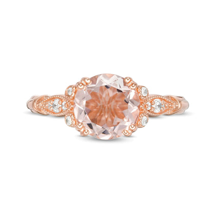 8,0 mm Morganit und 0,1 ct. Gesamtgewicht Diamant Ring im Vintage-Stil in 10K Roségold