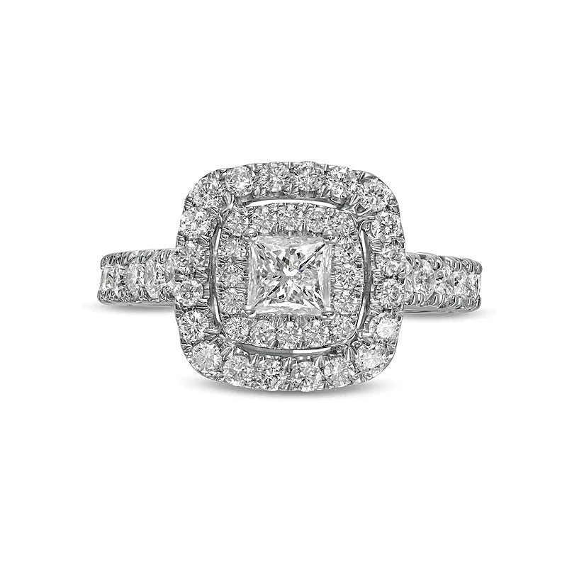 1.5 CT. Gesamtgewicht Halo-Verlobungsring mit Diamanten im Princess- und Rundschliff in 14K Weißgold (I/I2)