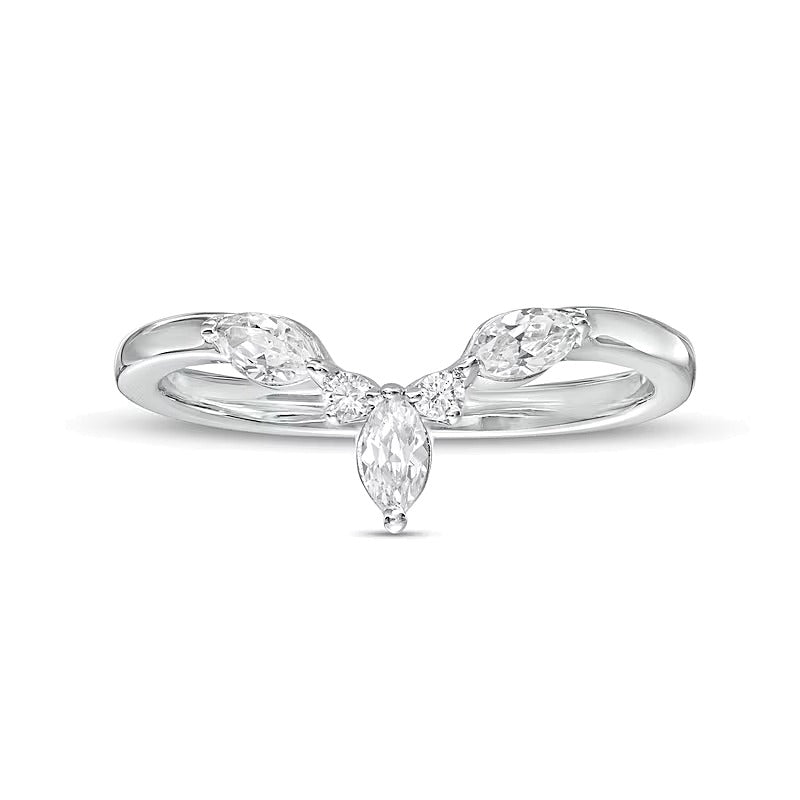 0.33 ct. Gesamtgewicht Memoire-Ring mit Diamanten im Marquise- und Rundschliff in 14K Weißgold