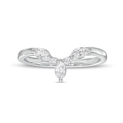 0.33 ct. Gesamtgewicht Memoire-Ring mit Diamanten im Marquise- und Rundschliff in 14K Weißgold