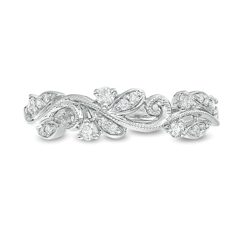 0.2 ct. Gesamtgewicht Diamant Ring im Vintage-Stil mit Ranken-Design in 10K Weißgold
