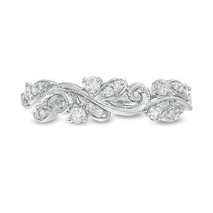 0.2 ct. Gesamtgewicht Diamant Ring im Vintage-Stil mit Ranken-Design in 10K Weißgold