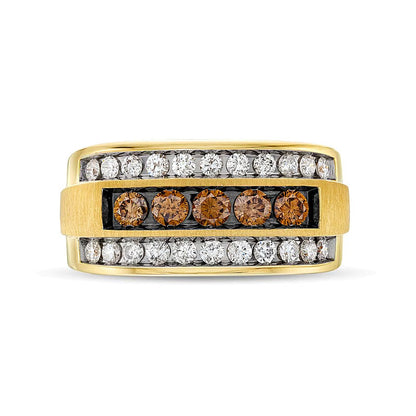 1.25 CT. Gesamtgewicht Ring mit Champagner- und weißen Diamanten im Fünfstein-Design, erhöht, in 10K Gelbgold