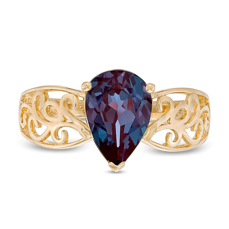 Fashion-Ring mit tropfenförmigem Alexandrit in 10K Gelbgold