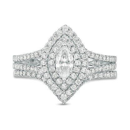 1.0 CT. Gesamtgewicht Brautset mit Diamanten im Marquise- und Rundschliff in 14K Weißgold (I/I1)