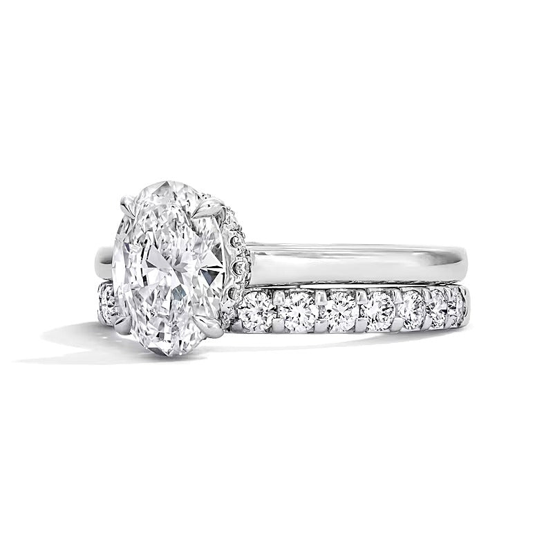 2.0 CT. TW Braut-Set mit ovalem Labordiamant und verstecktem Rahmen in 14K Weißgold (F/VS2)