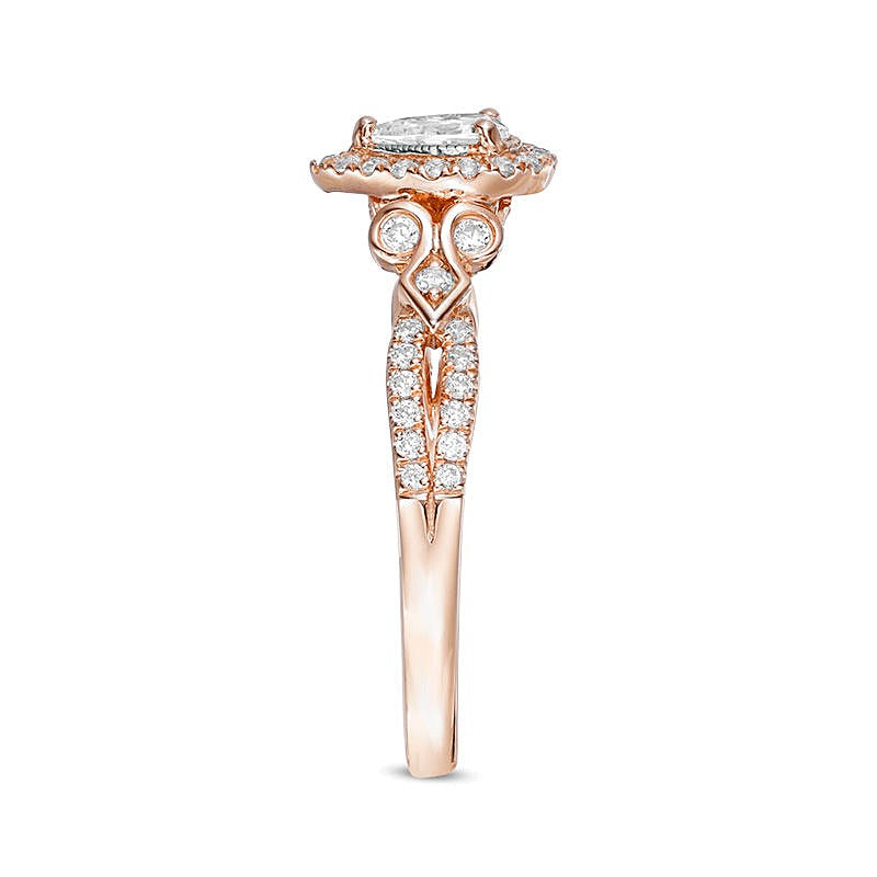 0.5 CT. Gesamtgewicht Verlobungsring mit tropfenförmigem Diamant im Vintage-Stil in 14K Roségold
