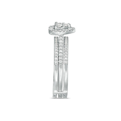 0.5 ct. Gesamtgewicht Diamant Brautset mit Herz-Rahmen dreiteilig in 10K Weißgold