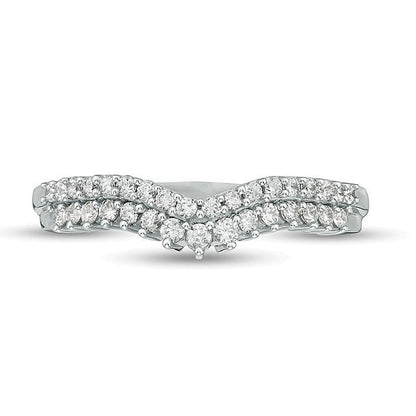 0.33 ct. Gesamtgewicht Diamant Memoire-Ring zweireihig im Chevron-Design in 10K Weißgold