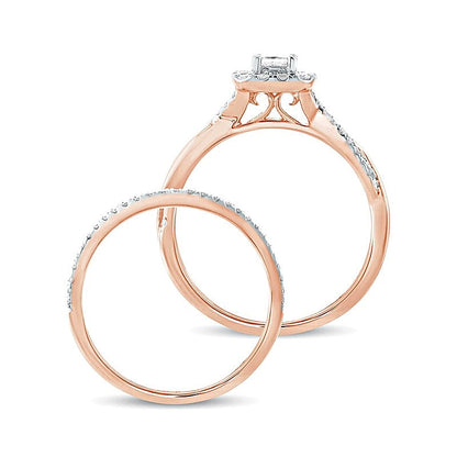 Braut-Set mit weißen Diamanten im Princess- und Rundschliff, 0.5 CT. Gesamtgewicht, in 10K Roségold