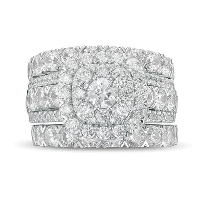 5.0 ct. Gesamtgewicht Diamant-Brautset dreiteilig mehrreihig mit Kissenschliff-Rahmen in 14K Weißgold (I/I2)