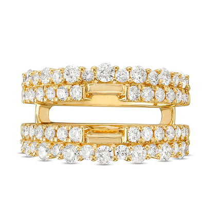 Diamant-Ring mit doppelreihigem Solitär-Enhancer 1.5 ct. Gesamtgewicht in 14K Gelbgold