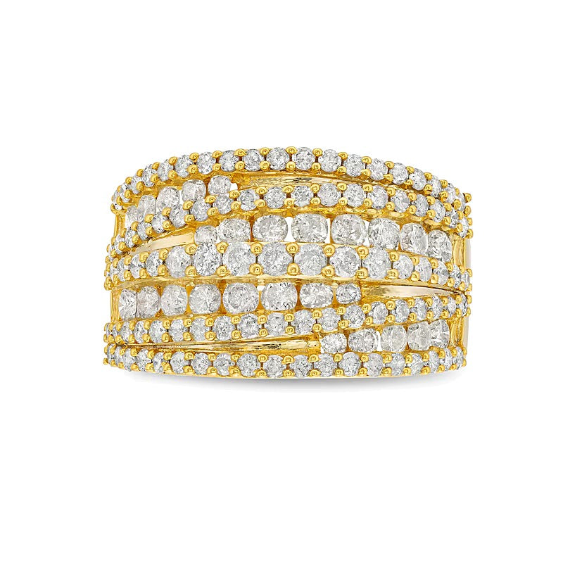 Ring mit Diamanten 2.0 ct. Gesamtgewicht, mehrreihig mit übereinanderliegenden Ebenen, in 10K Gelbgold