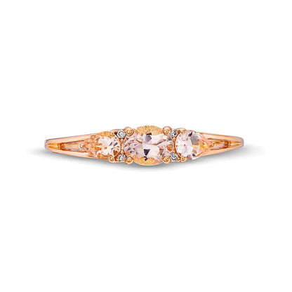 Dreistein-Ring mit Morganit in Oval und Tropfen sowie Diamant-Besatz in 10K Roségold
