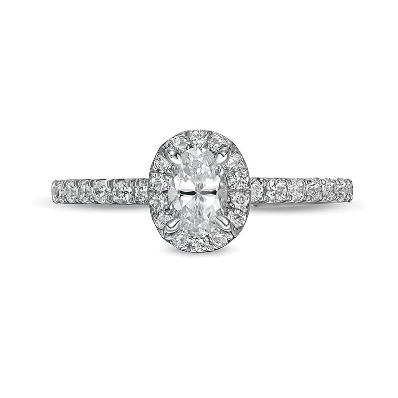 1.0 CT. Gesamtgewicht Halo-Verlobungsring mit Diamanten in Oval und rund aus 14K Weißgold (I/I2)