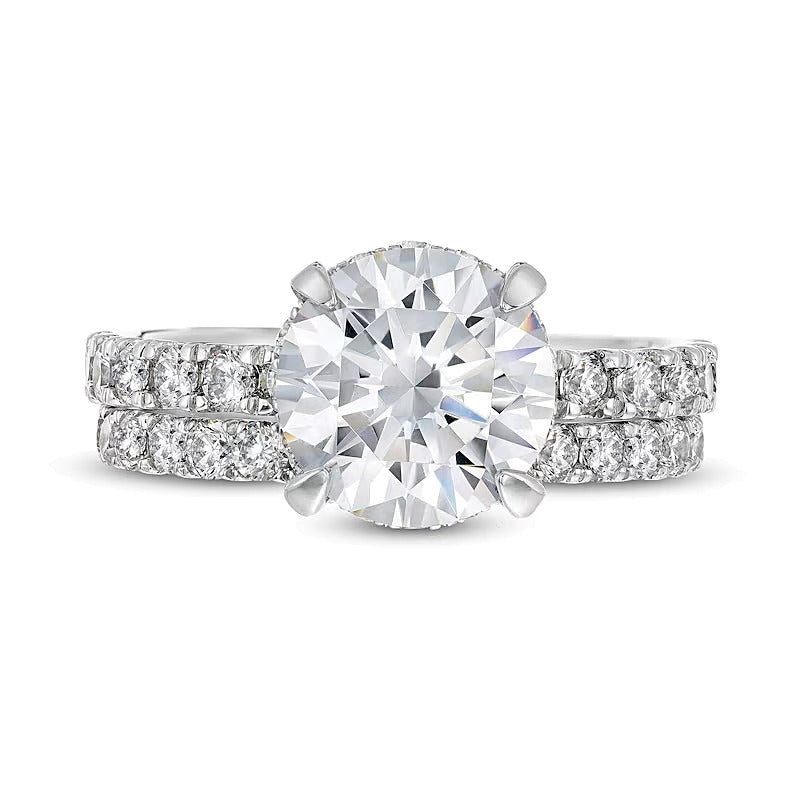 4.38 ct. Gesamtgewicht Labordiamant Hidden Halo Braut-Set in 14K Weißgold (I/SI2)
