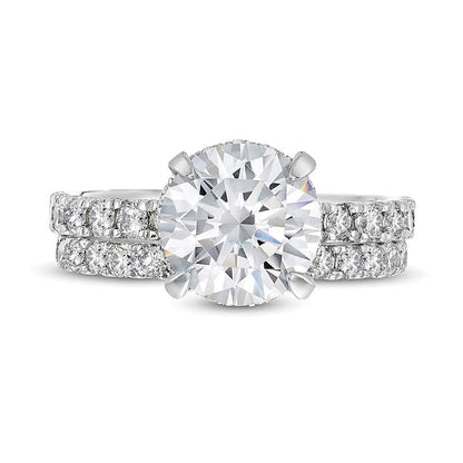 4.38 ct. Gesamtgewicht Labordiamant Hidden Halo Braut-Set in 14K Weißgold (I/SI2)
