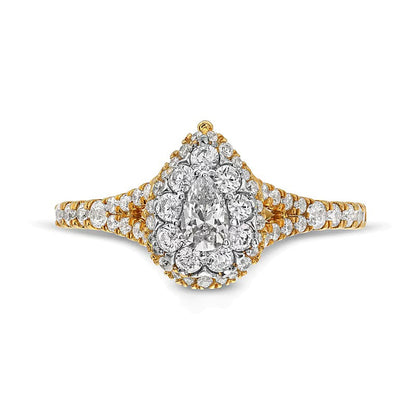 Multi-Stone Verlobungsring 0,75 ct. Gesamtgewicht mit Diamanten in Tropfen- und Rundschliff, Split-Shank, 10K Gelbgold
