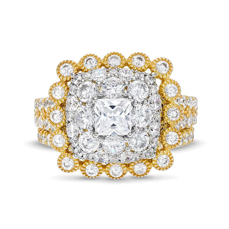 2.75 ct. Gesamtgewicht Braut-Set mit Diamanten in Princess-, rund- und Kissenschliff in 10K Gelbgold