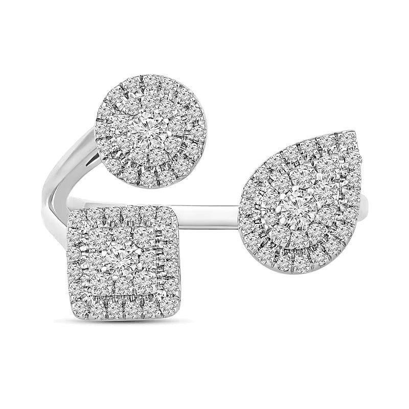 0.5 CT. Gesamtgewicht Multi-Diamant Ring mit geometrischen Formen und offener Ringschiene in 10K Weißgold