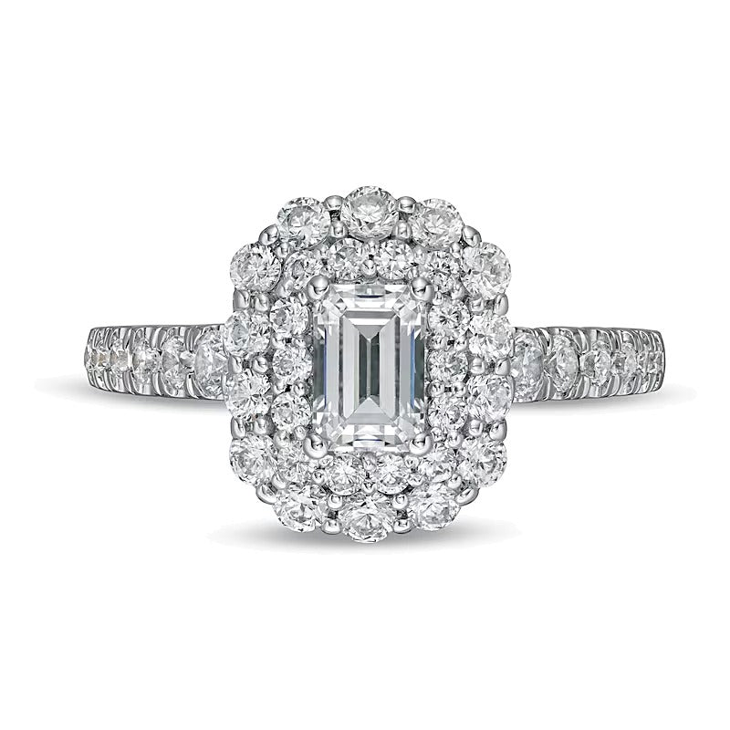 1.5 CT. TW Verlobungsring mit Diamant im Smaragdschliff und Halo in 14K Weißgold (I/SI2)