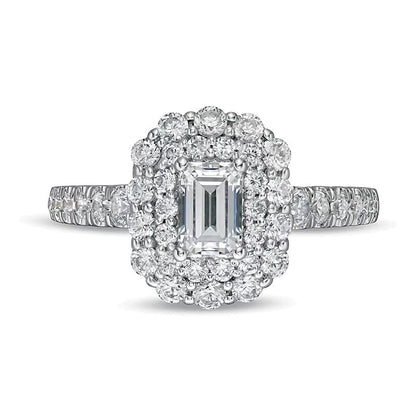 1.5 CT. TW Verlobungsring mit Diamant im Smaragdschliff und Halo in 14K Weißgold (I/SI2)