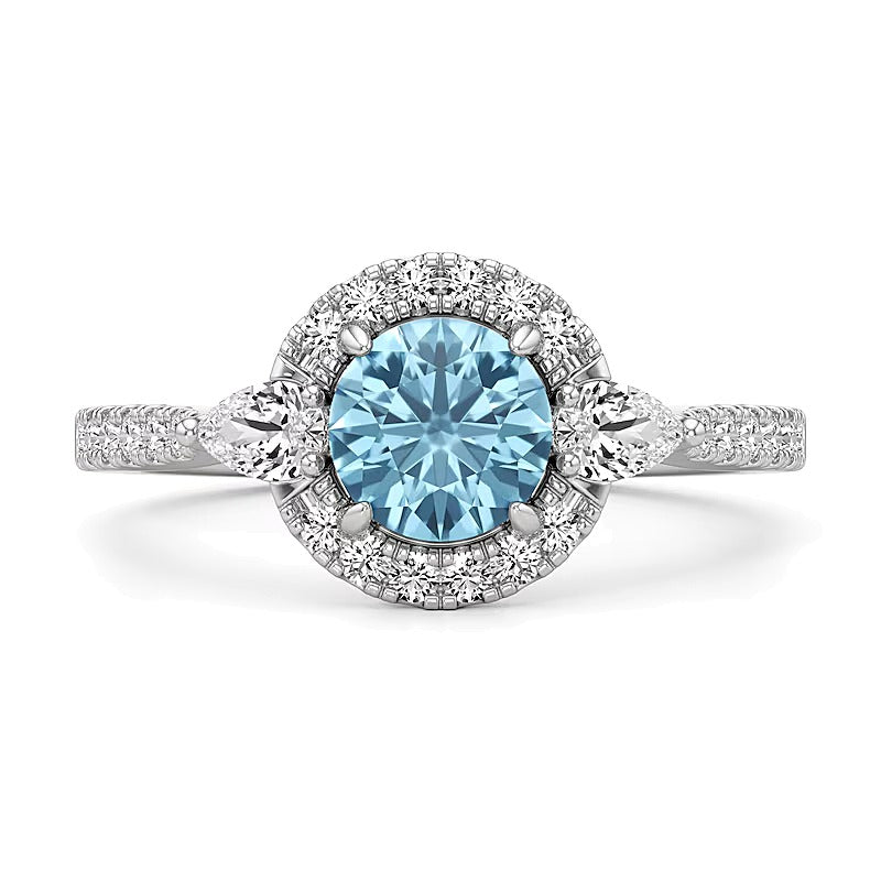 6,0mm Aquamarin und Labordiamant Ring 0,5 ct. Gesamtgewicht in 14K Weißgold