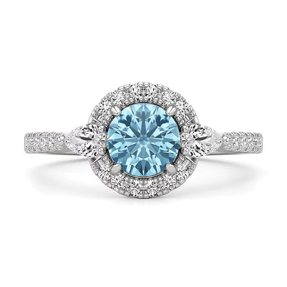 6,0mm Aquamarin und Labordiamant Ring 0,5 ct. Gesamtgewicht in 14K Weißgold