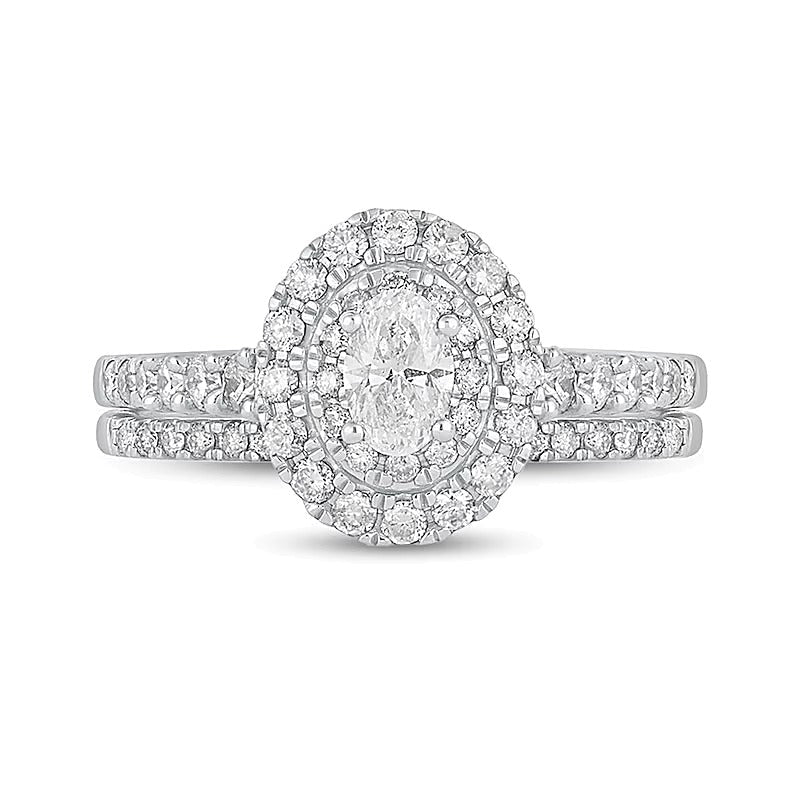 Braut-Set mit ovalem Diamant-Rahmen 1.0 ct. Gesamtgewicht in 10K Weißgold