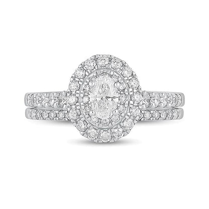 Braut-Set mit ovalem Diamant-Rahmen 1.0 ct. Gesamtgewicht in 10K Weißgold