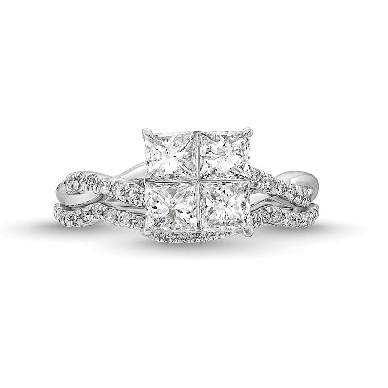 2.0 ct. Gesamtgewicht Quad Princess-Diamant Twist Braut-Set in 14K Weißgold