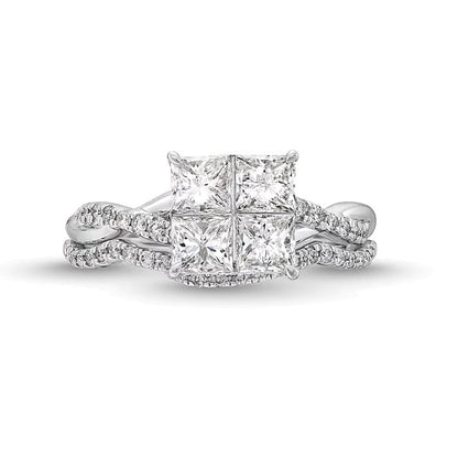 2.0 ct. Gesamtgewicht Quad Princess-Diamant Twist Braut-Set in 14K Weißgold