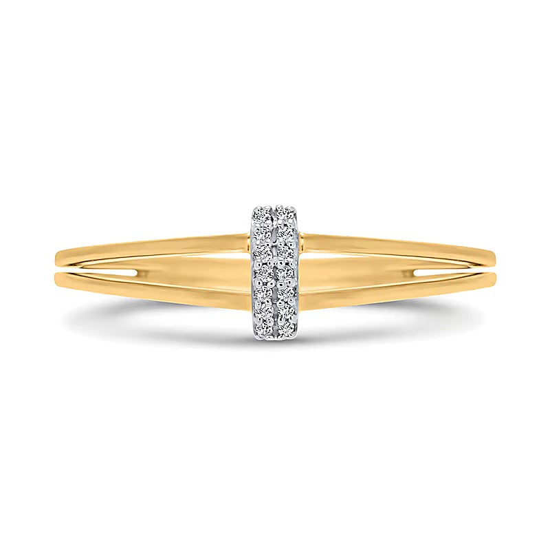 Fashion-Ring mit Diamant-Besatz und linearem Steg sowie geteilter Schiene in 10K Gelbgold