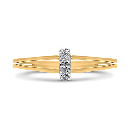 Fashion-Ring mit Diamant-Besatz und linearem Steg sowie geteilter Schiene in 10K Gelbgold