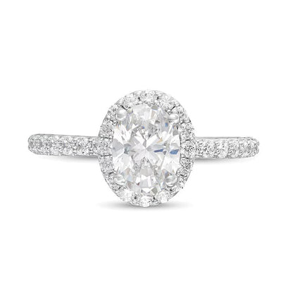 1.5 CT. Gesamtgewicht Verlobungsring mit ovalem Labordiamant und Halo in 14K Weißgold (F/VS2)