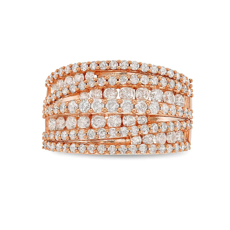 2.0 ct. Gesamtgewicht Diamant mehrreihiger Ring mit übereinander gelegtem Design in 10K Roségold