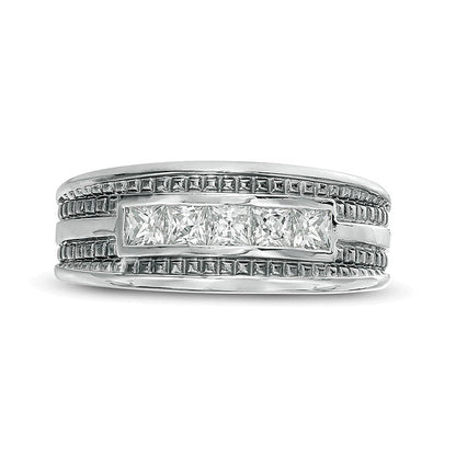 1.0 ct. Gesamtgewicht Diamant-Ehering im Princess-Schliff Fünfstein in 14K Weißgold mit schwarzem Rhodium