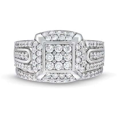 1.0 ct. Gesamtgewicht Diamant-Brautset mit Kissenschliff-Halo, Steine in rund und Princess, 10K Weißgold