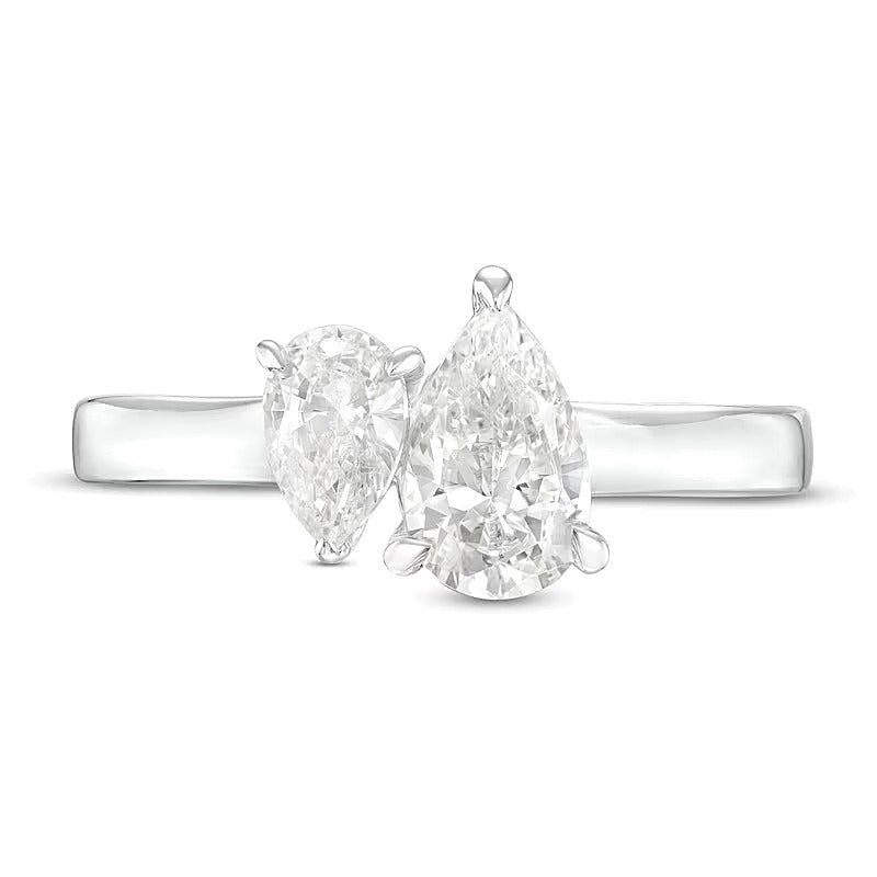 1,5 ct. Gesamtgewicht Toi-et-Moi-Verlobungsring mit tropfenförmigen Diamanten in 14K Weißgold