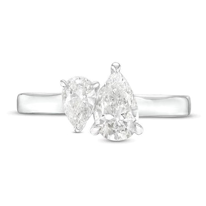 1,5 ct. Gesamtgewicht Toi-et-Moi-Verlobungsring mit tropfenförmigen Diamanten in 14K Weißgold