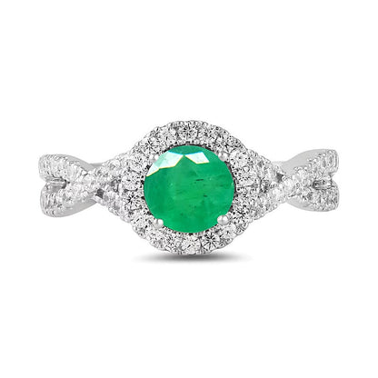 Ring mit 6,0mm Smaragd und 0,5 ct. Gesamtgewicht Labordiamanten in 14K Weißgold