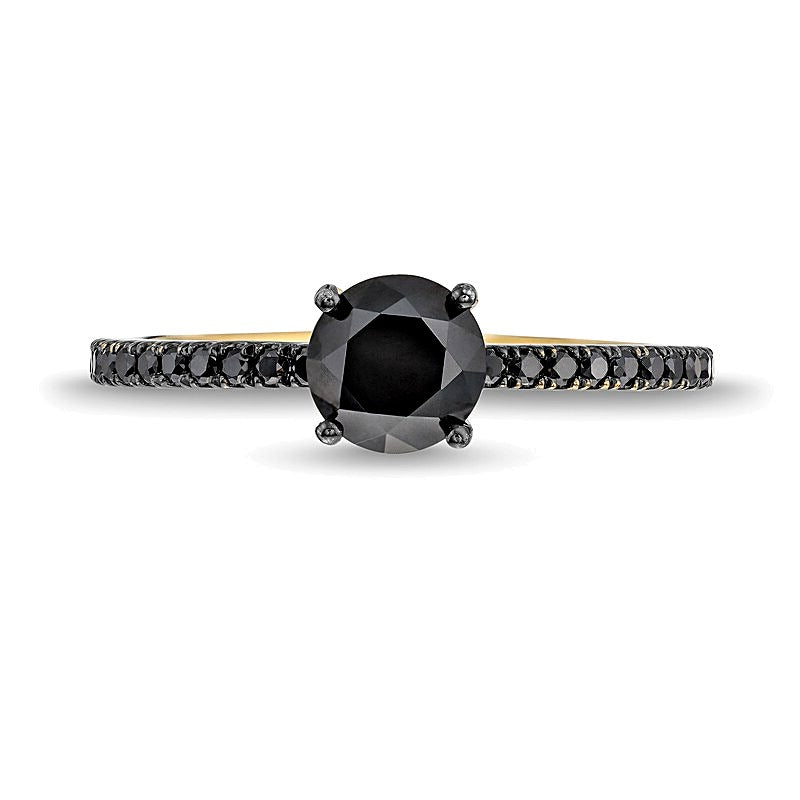 1,33 ct. Gesamtgewicht Verlobungsring mit schwarzem Diamant in 14K Gelbgold