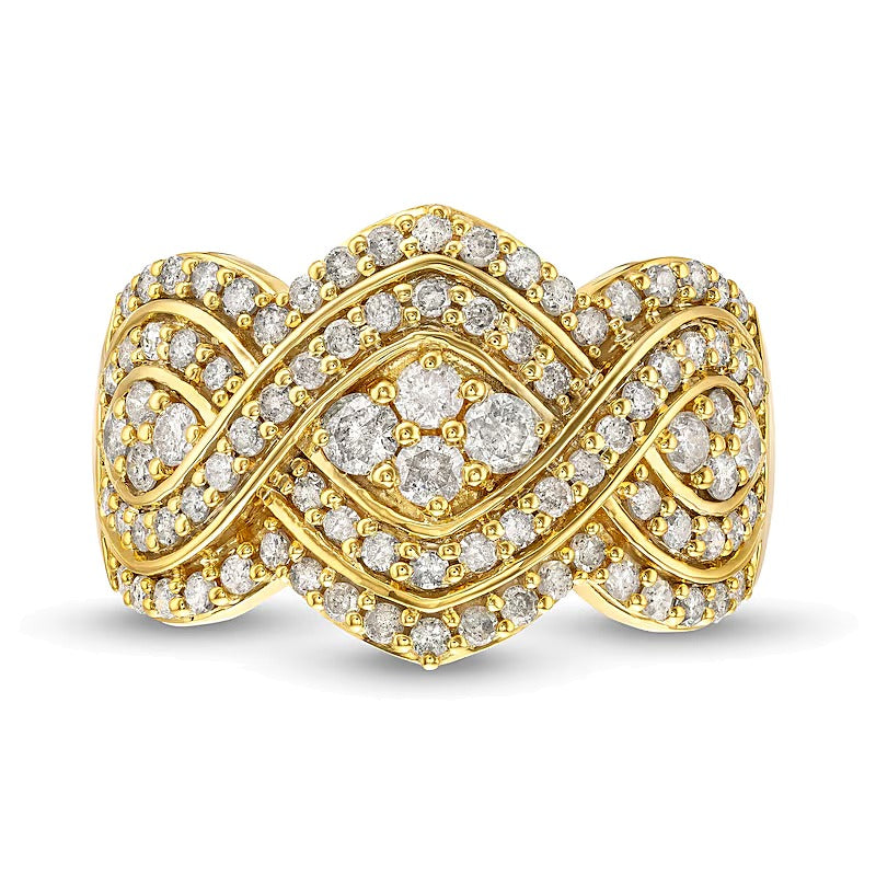 1,0 ct. Gesamtgewicht Diamant-Ring mit Infinity-Geflecht und Vierer-Besatz in 10K Gelbgold
